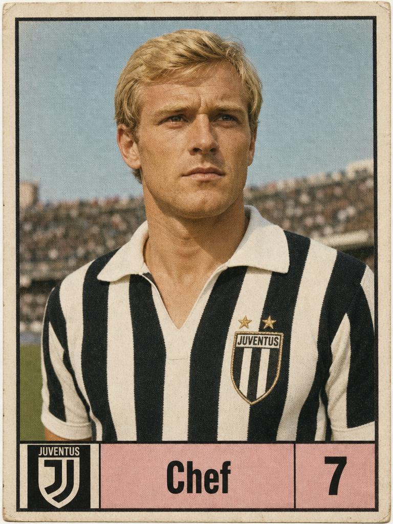 Vintage samlarkort som föreställer Chef som italiensk fotbollsspelare