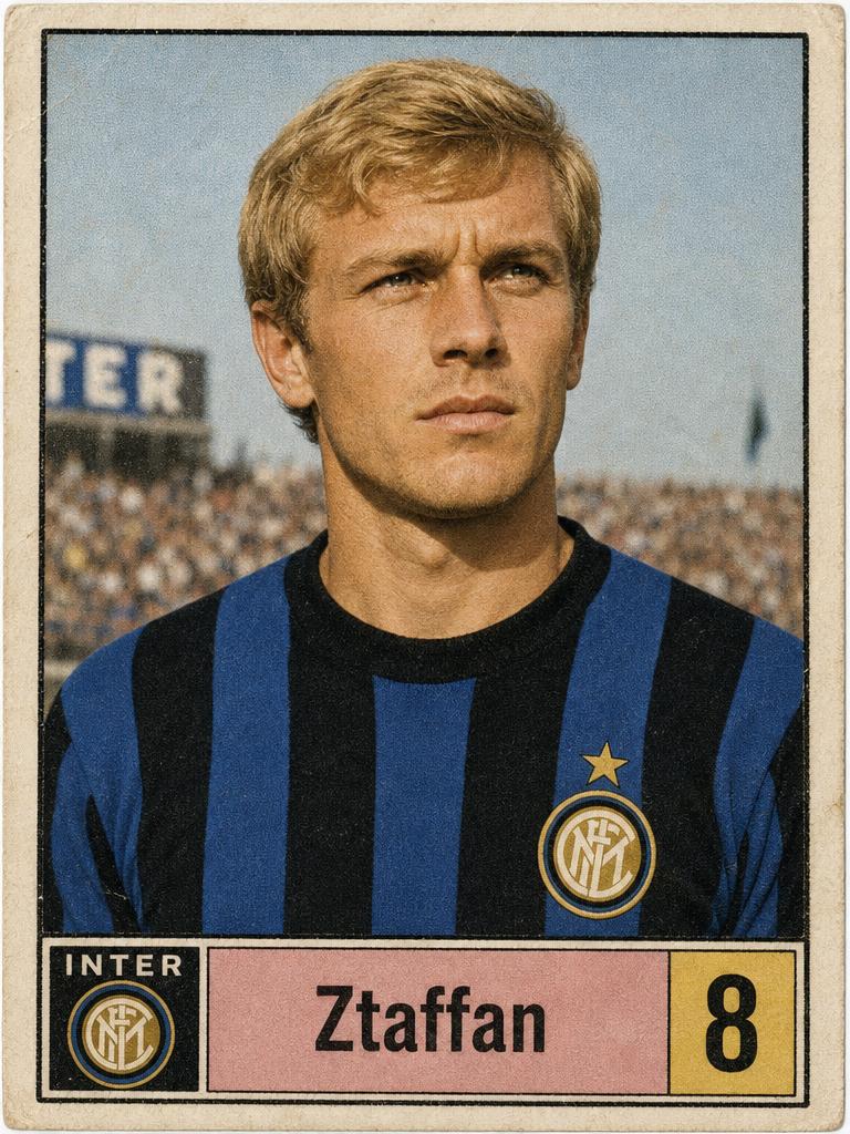 Vintage samlarkort som föreställer Ztaffan som italiensk fotbollsspelare